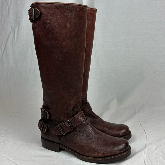 Frye Shoes - Frye Brown Leather Knee-High Harness Boots